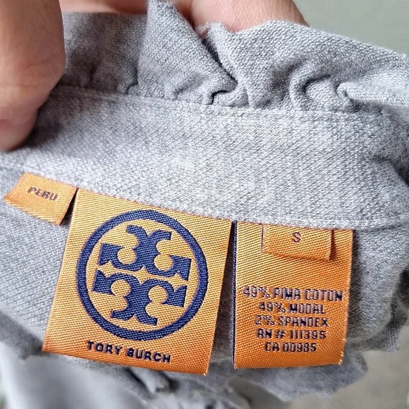 Tory Burch Lidia Ruffle Polo Tee GRAY Size Small - Picture 7 of 11